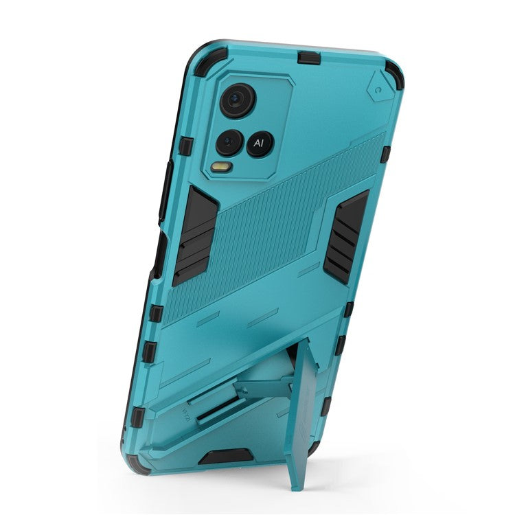 Dual-Layer Shock-Absorption Combo PC + TPU Back Case with Kickstand for vivo Y21 - Baby Blue