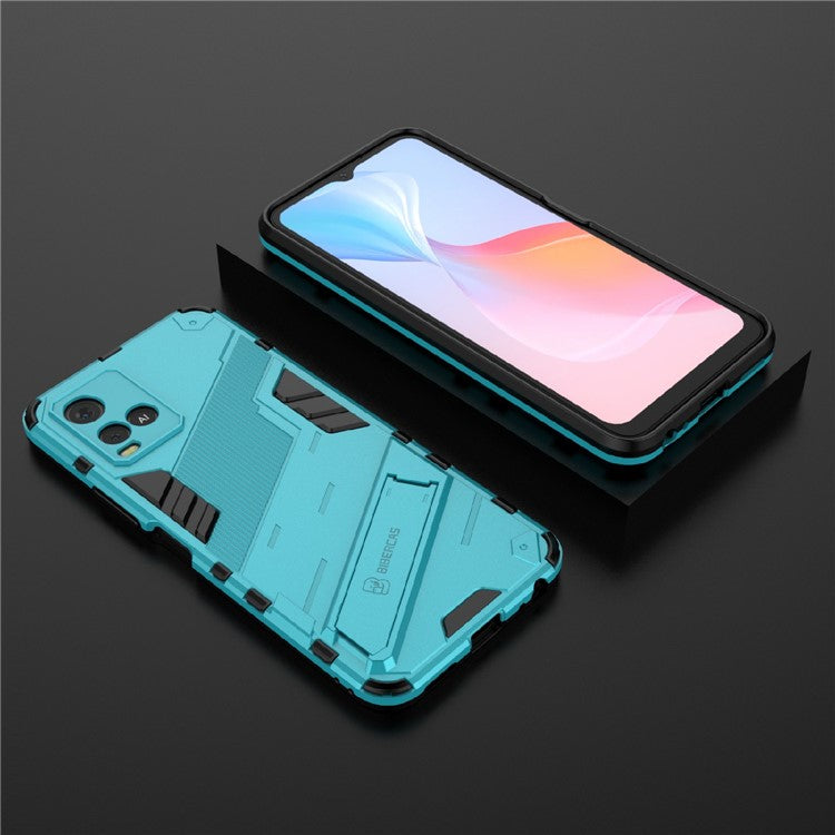 Dual-Layer Shock-Absorption Combo PC + TPU Back Case with Kickstand for vivo Y21 - Baby Blue