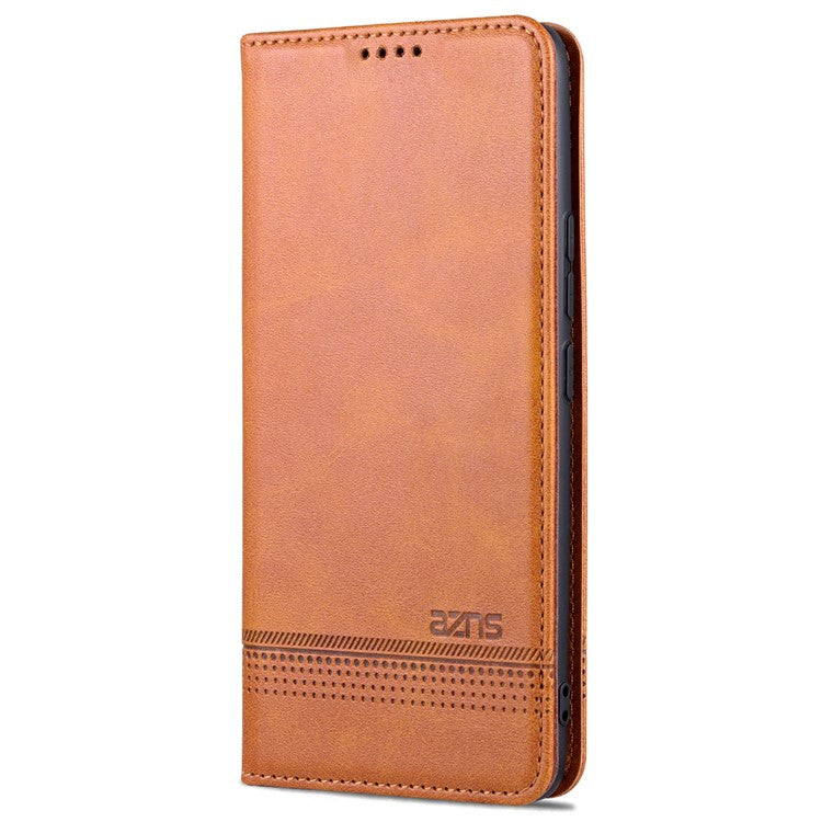 AZNS Durable Wallet Design PU Leather Shockproof Phone Cover Case for vivo X70 - Brown