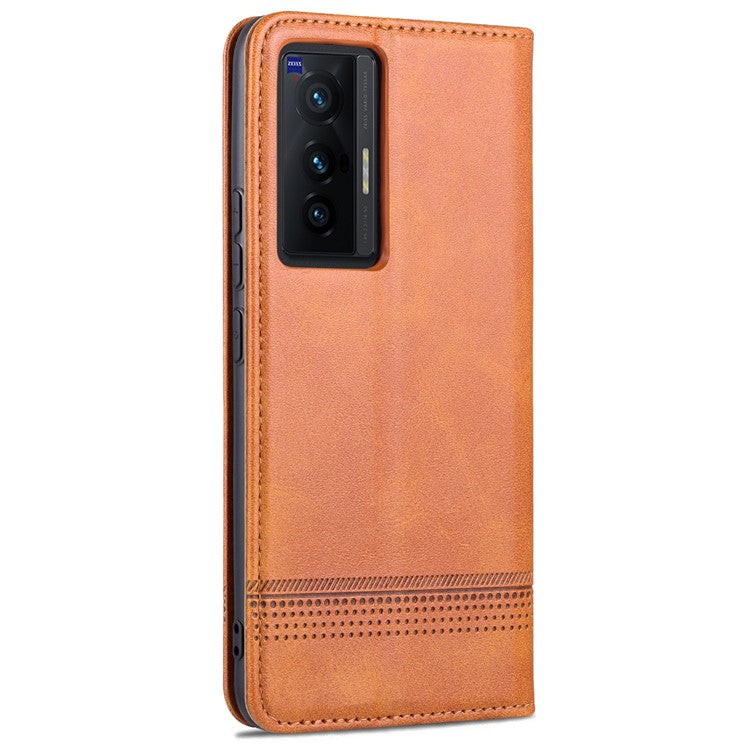 AZNS Durable Wallet Design PU Leather Shockproof Phone Cover Case for vivo X70 - Brown