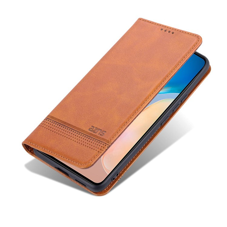 AZNS Durable Wallet Design PU Leather Shockproof Phone Cover Case for vivo X70 - Brown