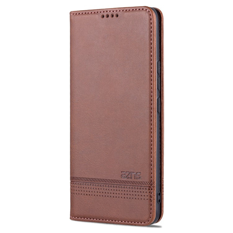 AZNS Durable Wallet Design PU Leather Shockproof Phone Cover Case for vivo X70 - Coffee