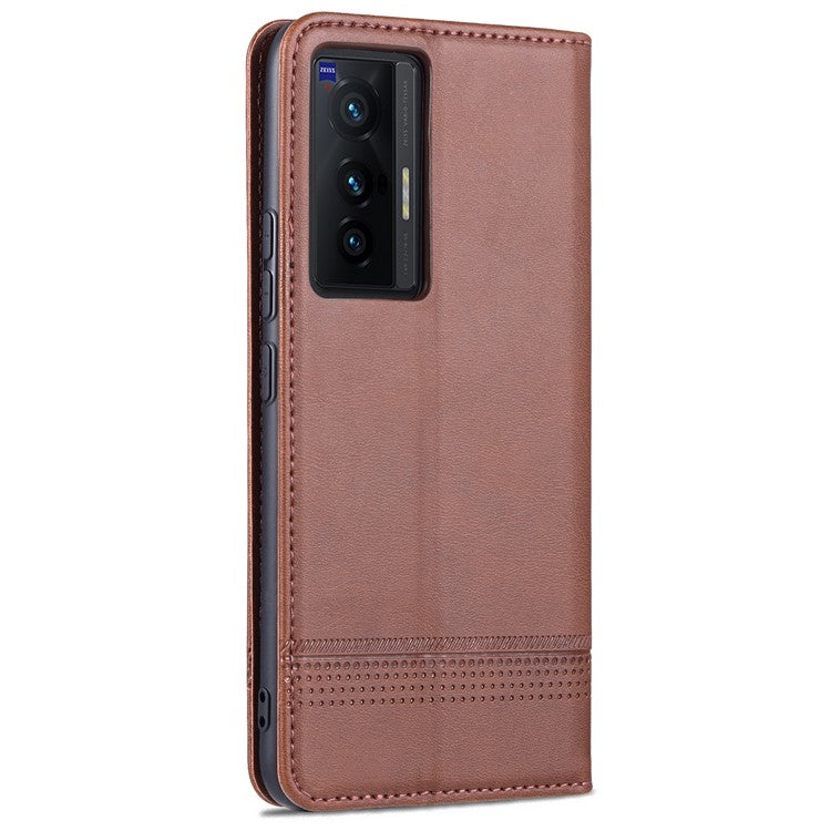 AZNS Durable Wallet Design PU Leather Shockproof Phone Cover Case for vivo X70 - Coffee