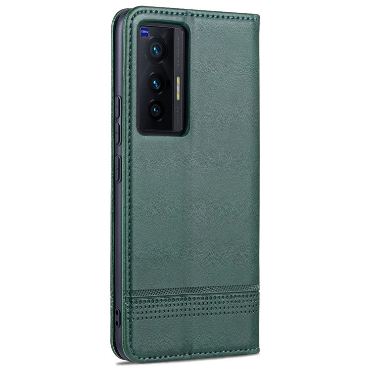 AZNS Durable Wallet Design PU Leather Shockproof Phone Cover Case for vivo X70 - Green