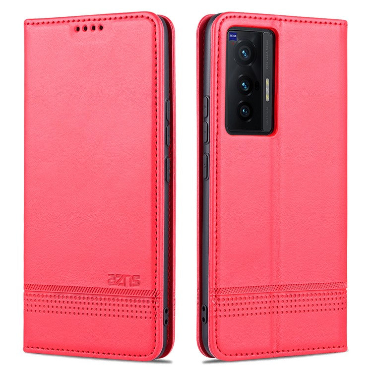 AZNS Durable Wallet Design PU Leather Shockproof Phone Cover Case for vivo X70 - Red