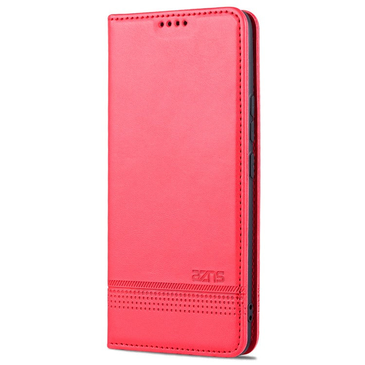 AZNS Durable Wallet Design PU Leather Shockproof Phone Cover Case for vivo X70 - Red