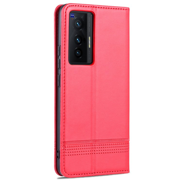 AZNS Durable Wallet Design PU Leather Shockproof Phone Cover Case for vivo X70 - Red