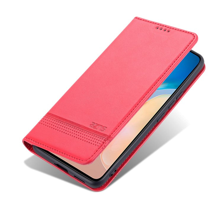 AZNS Durable Wallet Design PU Leather Shockproof Phone Cover Case for vivo X70 - Red