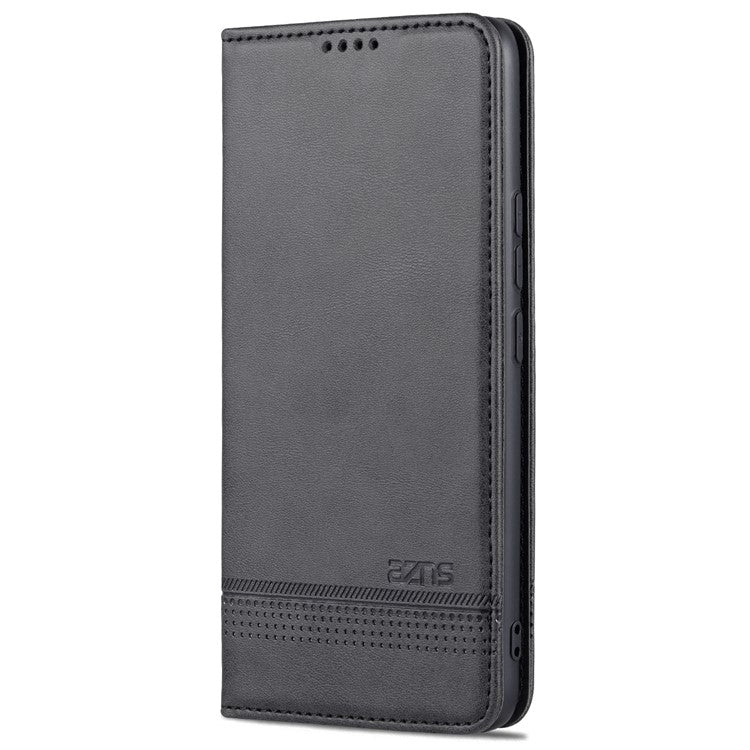 AZNS Durable Wallet Design PU Leather Shockproof Phone Cover Case for vivo X70 - Black