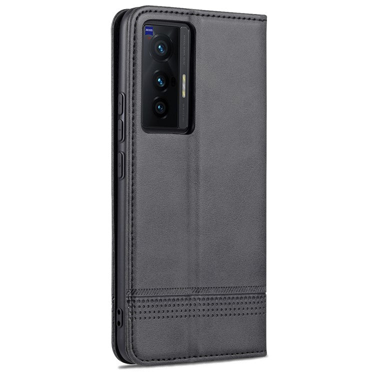 AZNS Durable Wallet Design PU Leather Shockproof Phone Cover Case for vivo X70 - Black