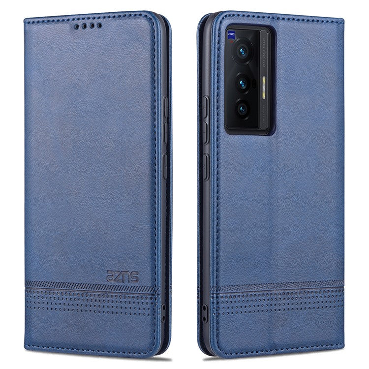 AZNS Durable Wallet Design PU Leather Shockproof Phone Cover Case for vivo X70 - Blue