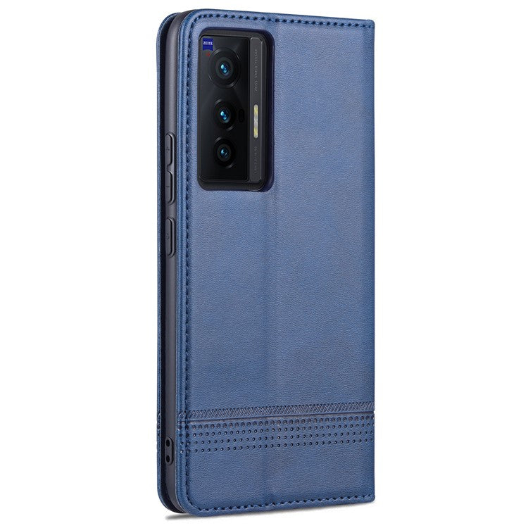 AZNS Durable Wallet Design PU Leather Shockproof Phone Cover Case for vivo X70 - Blue