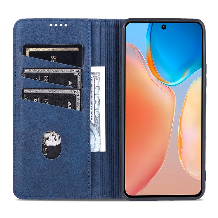 AZNS Durable Wallet Design PU Leather Shockproof Phone Cover Case for vivo X70 - Blue