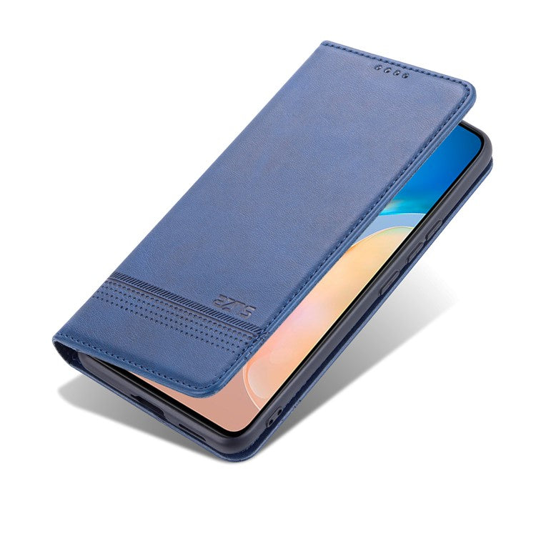 AZNS Durable Wallet Design PU Leather Shockproof Phone Cover Case for vivo X70 - Blue