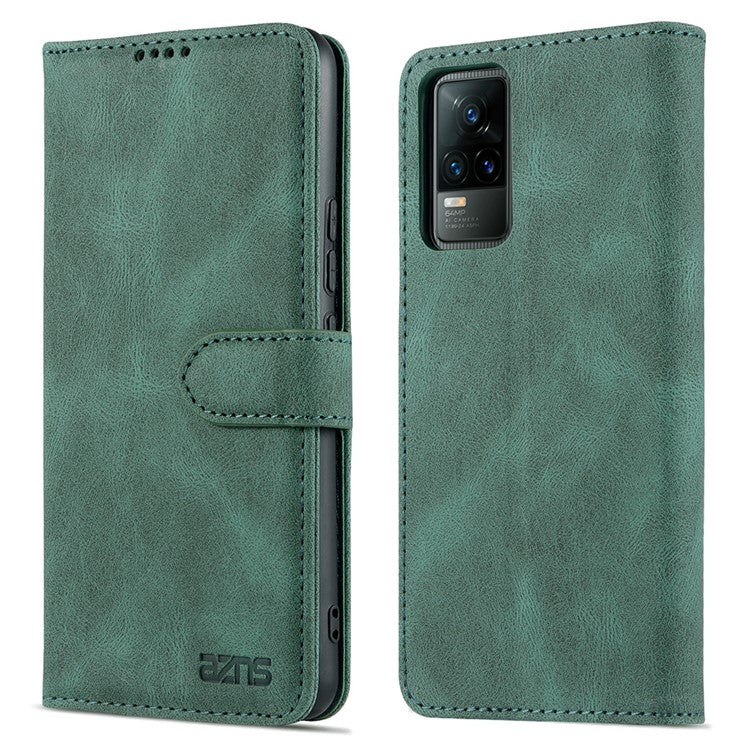 AZNS Anti-Scratch Wallet Design Phone Case Shockproof Flip Phone Cover with Stand for vivo V21e 4G / vivo Y73 - Green