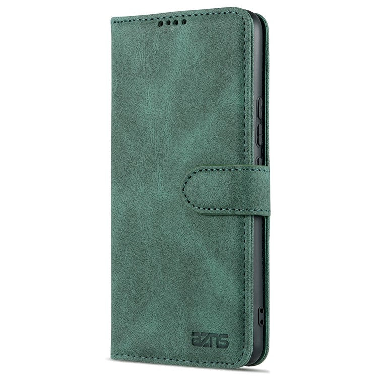 AZNS Anti-Scratch Wallet Design Phone Case Shockproof Flip Phone Cover with Stand for vivo V21e 4G / vivo Y73 - Green