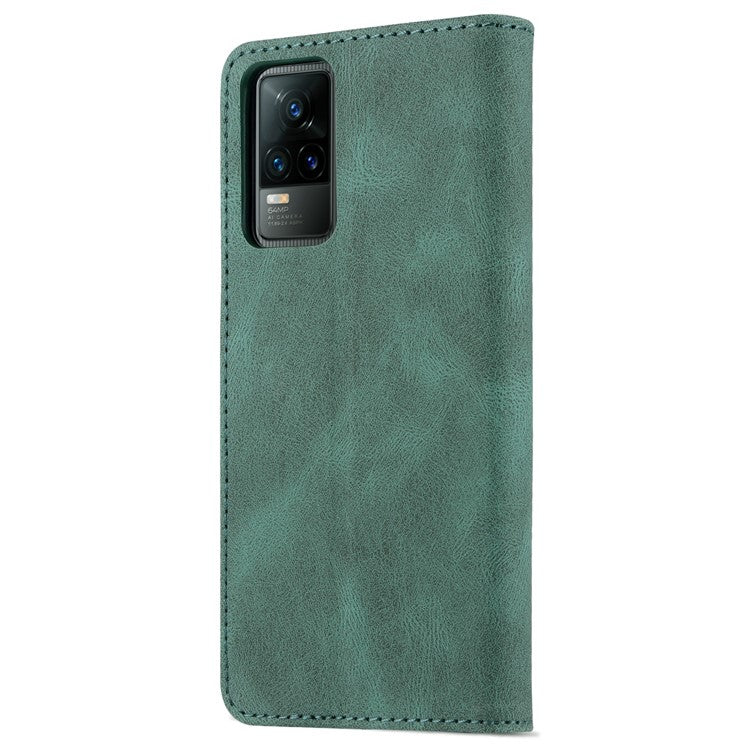 AZNS Anti-Scratch Wallet Design Phone Case Shockproof Flip Phone Cover with Stand for vivo V21e 4G / vivo Y73 - Green