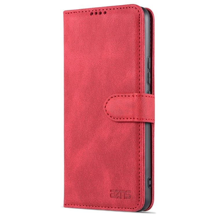 AZNS Anti-Scratch Wallet Design Phone Case Shockproof Flip Phone Cover with Stand for vivo V21e 4G / vivo Y73 - Red