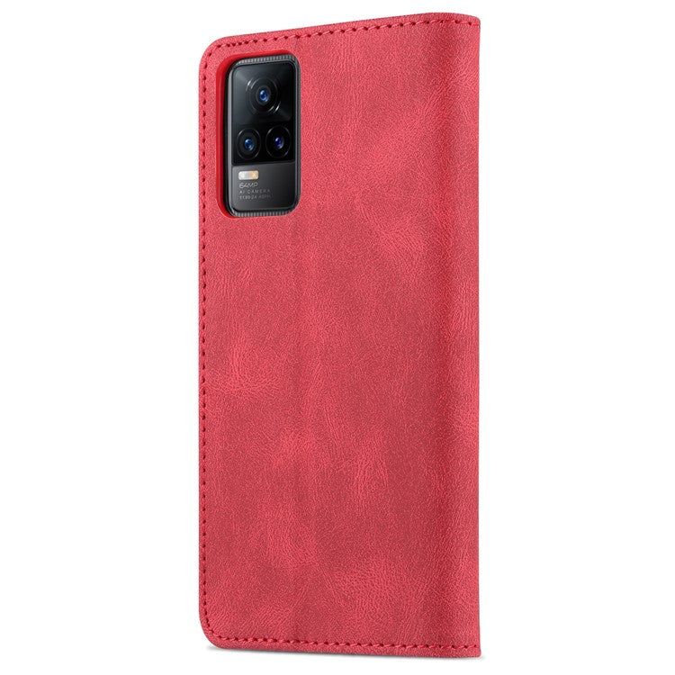 AZNS Anti-Scratch Wallet Design Phone Case Shockproof Flip Phone Cover with Stand for vivo V21e 4G / vivo Y73 - Red