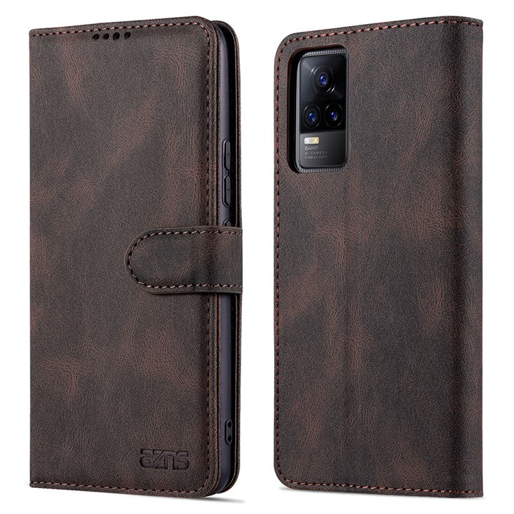 AZNS Anti-Scratch Wallet Design Phone Case Shockproof Flip Phone Cover with Stand for vivo V21e 4G / vivo Y73 - Brown