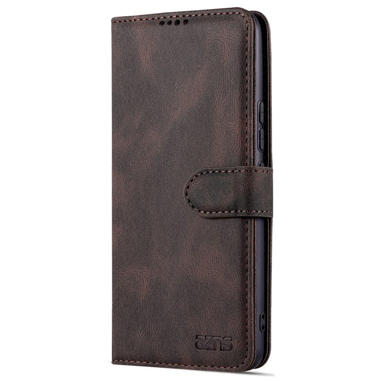 AZNS Anti-Scratch Wallet Design Phone Case Shockproof Flip Phone Cover with Stand for vivo V21e 4G / vivo Y73 - Brown