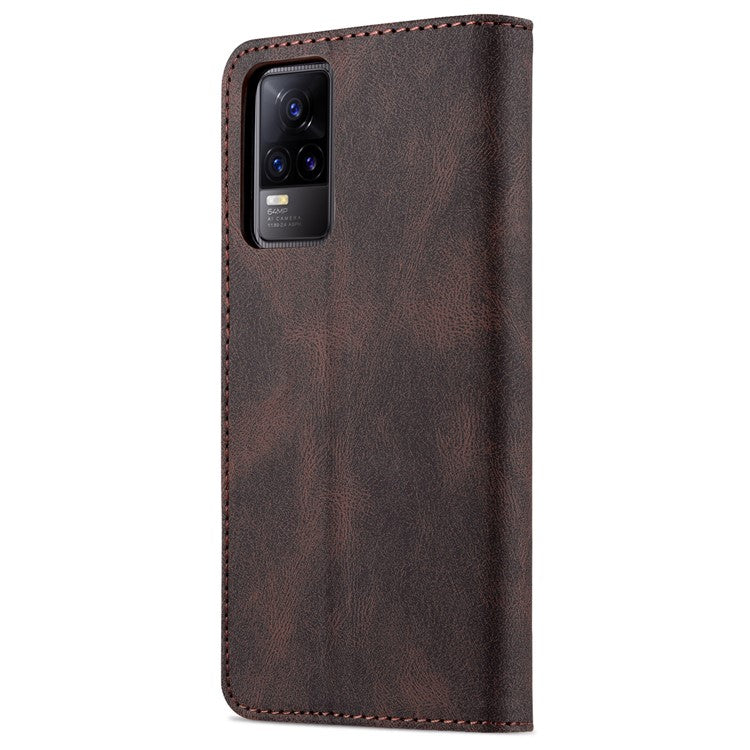 AZNS Anti-Scratch Wallet Design Phone Case Shockproof Flip Phone Cover with Stand for vivo V21e 4G / vivo Y73 - Brown