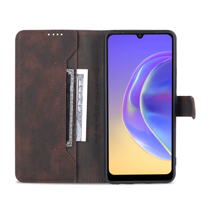 AZNS Anti-Scratch Wallet Design Phone Case Shockproof Flip Phone Cover with Stand for vivo V21e 4G / vivo Y73 - Brown