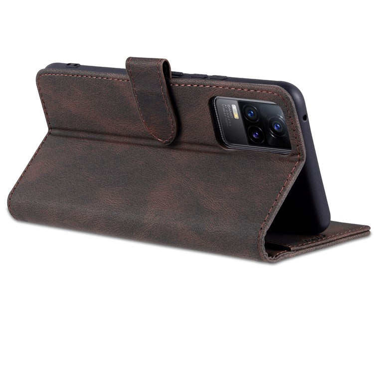 AZNS Anti-Scratch Wallet Design Phone Case Shockproof Flip Phone Cover with Stand for vivo V21e 4G / vivo Y73 - Brown