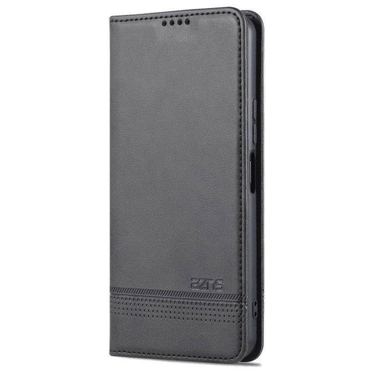 AZNS Shockproof Wallet Stand Design Magnetic Auto Closing PU Leather Phone Case Cover for vivo Y21/Y33s - Black