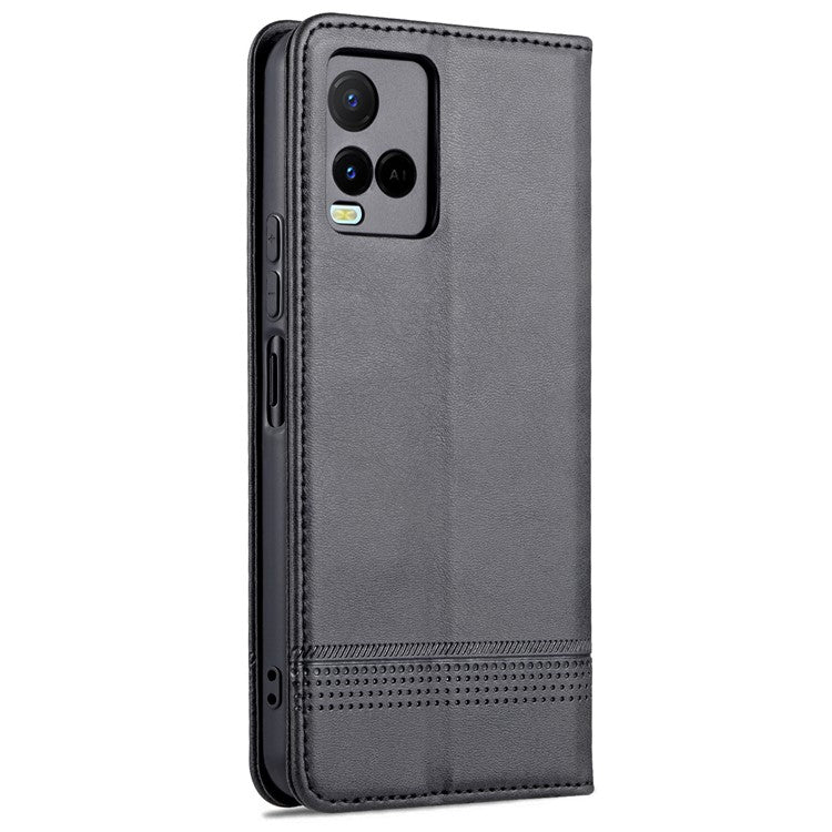 AZNS Shockproof Wallet Stand Design Magnetic Auto Closing PU Leather Phone Case Cover for vivo Y21/Y33s - Black