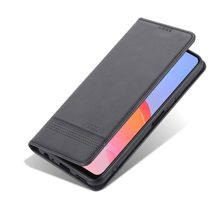 AZNS Shockproof Wallet Stand Design Magnetic Auto Closing PU Leather Phone Case Cover for vivo Y21/Y33s - Black