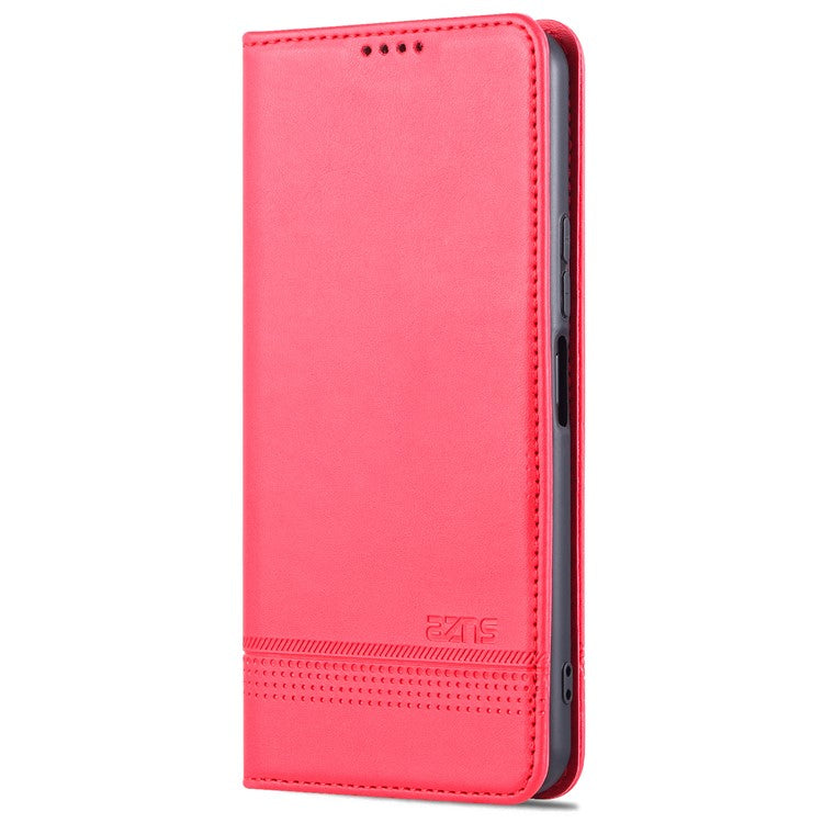 AZNS Shockproof Wallet Stand Design Magnetic Auto Closing PU Leather Phone Case Cover for vivo Y21/Y33s - Red