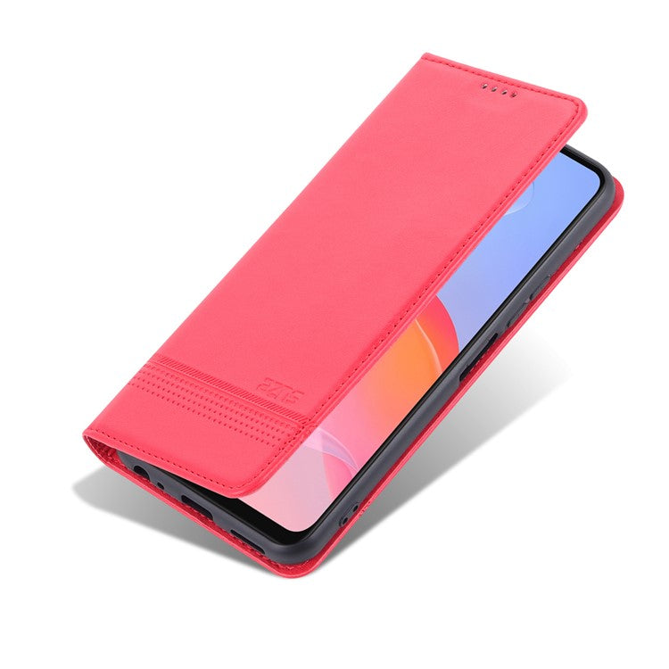 AZNS Shockproof Wallet Stand Design Magnetic Auto Closing PU Leather Phone Case Cover for vivo Y21/Y33s - Red