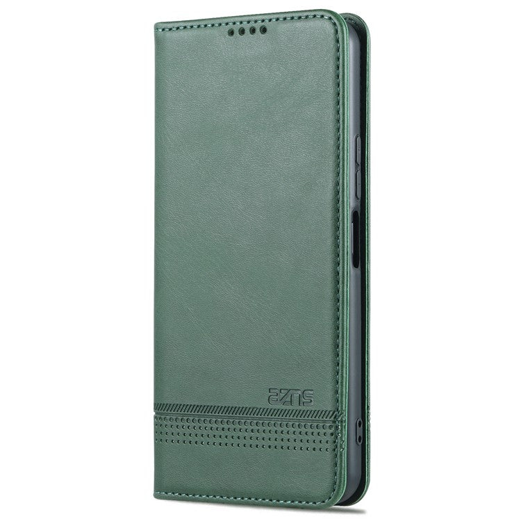 AZNS Shockproof Wallet Stand Design Magnetic Auto Closing PU Leather Phone Case Cover for vivo Y21/Y33s - Green