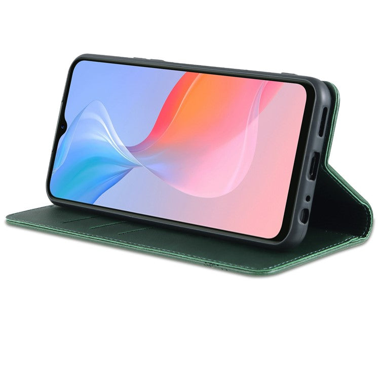 AZNS Shockproof Wallet Stand Design Magnetic Auto Closing PU Leather Phone Case Cover for vivo Y21/Y33s - Green