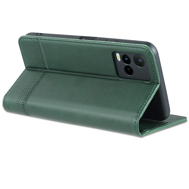 AZNS Shockproof Wallet Stand Design Magnetic Auto Closing PU Leather Phone Case Cover for vivo Y21/Y33s - Green