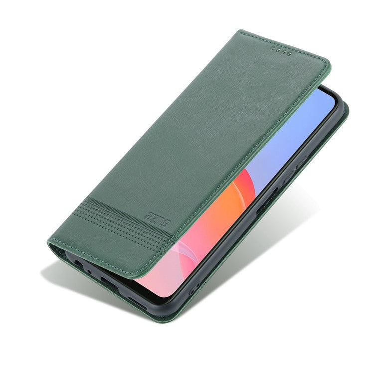 AZNS Shockproof Wallet Stand Design Magnetic Auto Closing PU Leather Phone Case Cover for vivo Y21/Y33s - Green