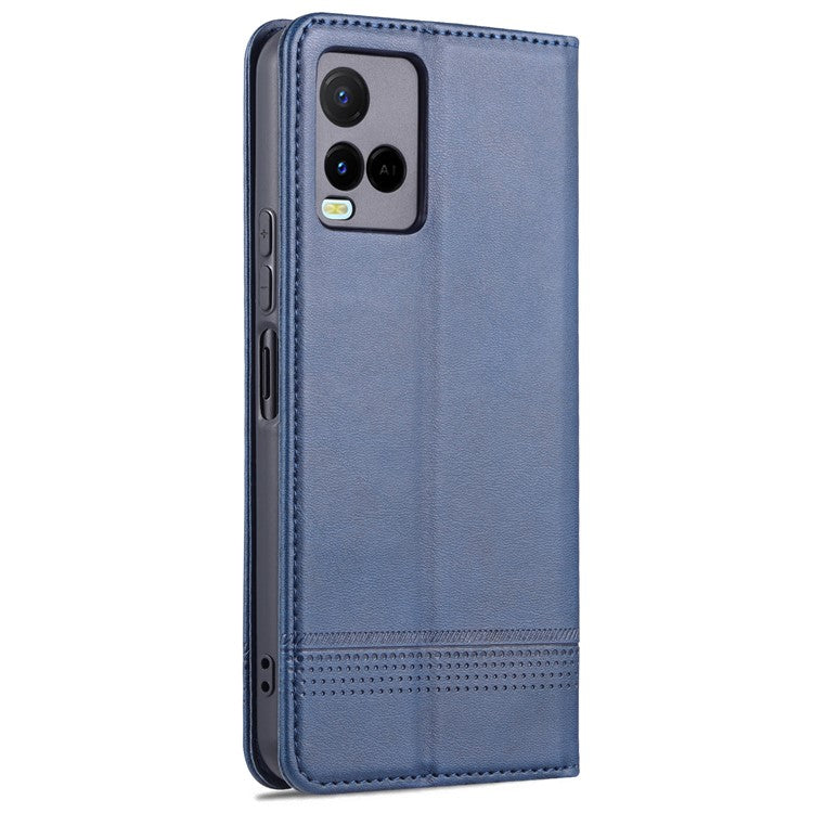 AZNS Shockproof Wallet Stand Design Magnetic Auto Closing PU Leather Phone Case Cover for vivo Y21/Y33s - Blue