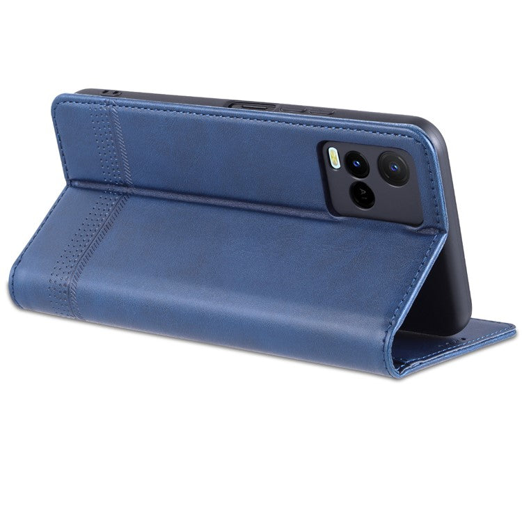 AZNS Shockproof Wallet Stand Design Magnetic Auto Closing PU Leather Phone Case Cover for vivo Y21/Y33s - Blue