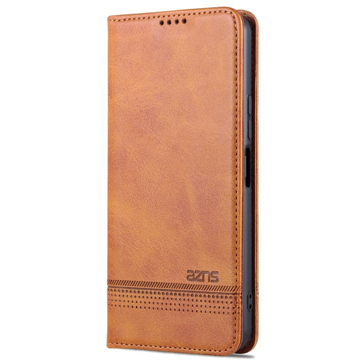 AZNS Shockproof Wallet Stand Design Magnetic Auto Closing PU Leather Phone Case Cover for vivo Y21/Y33s - Brown