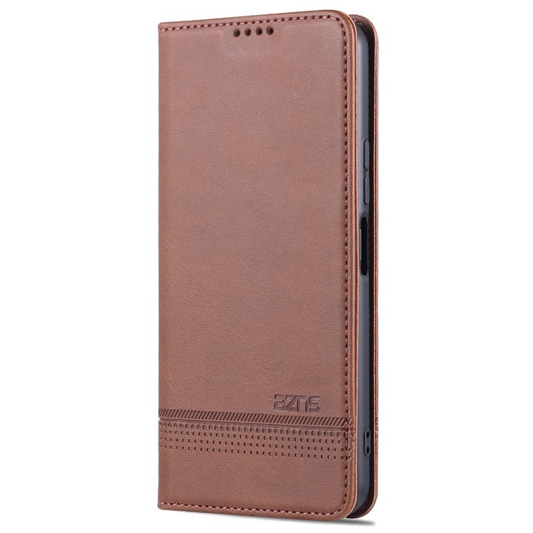 AZNS Shockproof Wallet Stand Design Magnetic Auto Closing PU Leather Phone Case Cover for vivo Y21/Y33s - Coffee