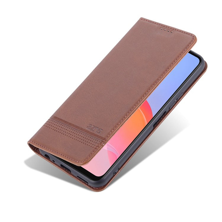 AZNS Shockproof Wallet Stand Design Magnetic Auto Closing PU Leather Phone Case Cover for vivo Y21/Y33s - Coffee