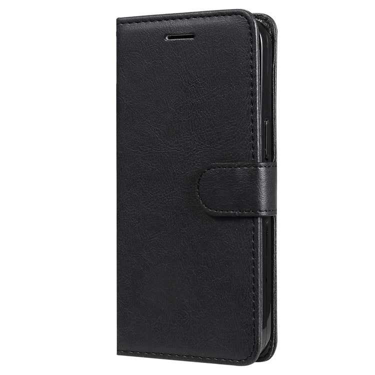 KT Leather Series-2 Solid Color Wallet Stand Anti-fall Leather Phone Case Shell with Strap for vivo Y21/Y21s/Y33s - Black