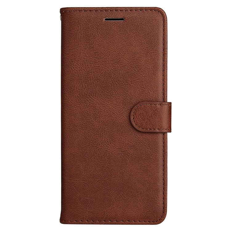 KT Leather Series-2 Solid Color Wallet Stand Anti-fall Leather Phone Case Shell with Strap for vivo Y21/Y21s/Y33s - Brown