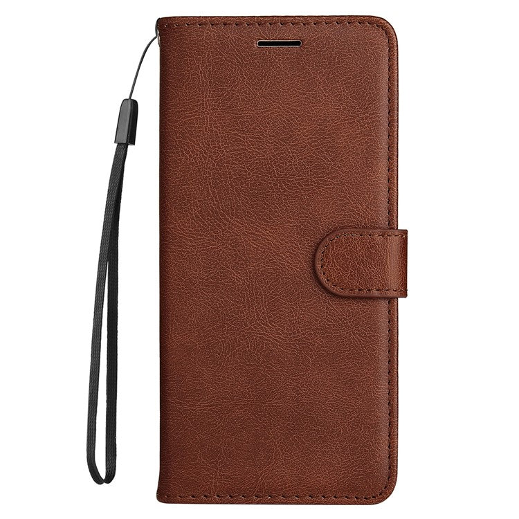 KT Leather Series-2 Solid Color Wallet Stand Anti-fall Leather Phone Case Shell with Strap for vivo Y21/Y21s/Y33s - Brown