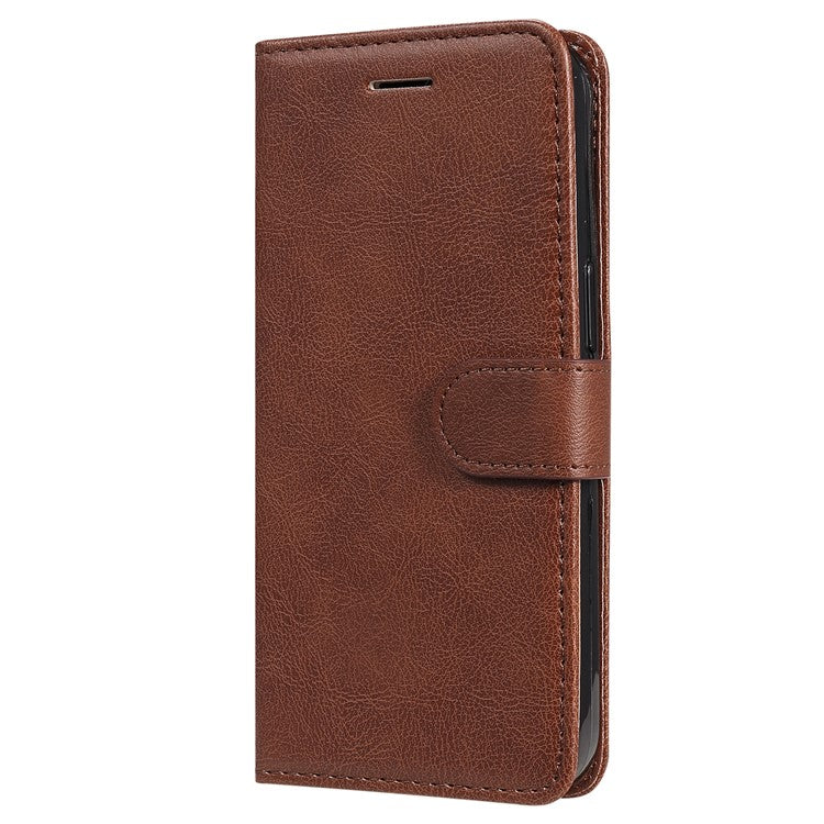 KT Leather Series-2 Solid Color Wallet Stand Anti-fall Leather Phone Case Shell with Strap for vivo Y21/Y21s/Y33s - Brown