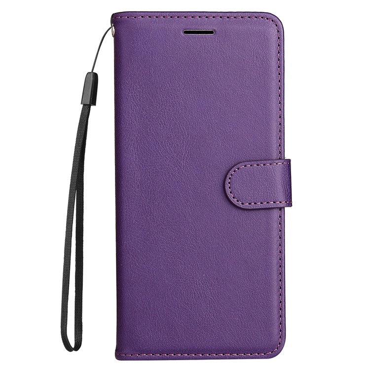 KT Leather Series-2 Solid Color Wallet Stand Anti-fall Leather Phone Case Shell with Strap for vivo Y21/Y21s/Y33s - Purple