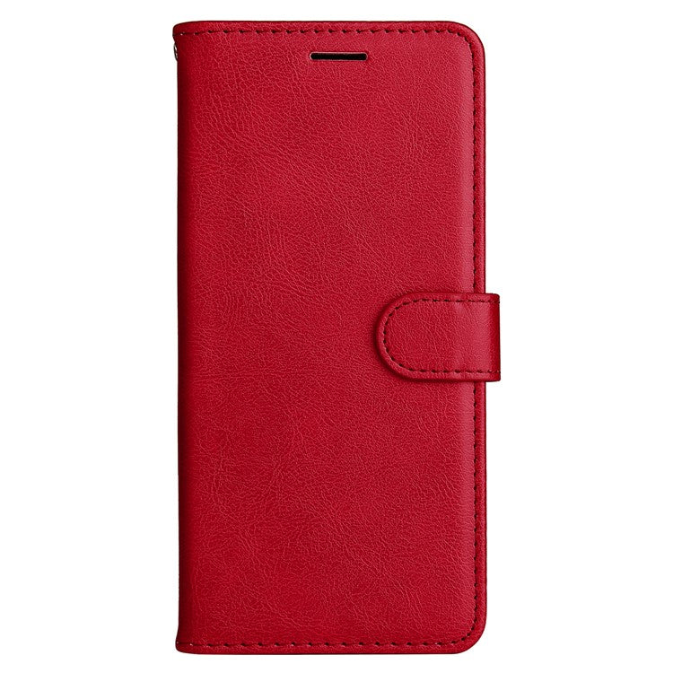 KT Leather Series-2 Solid Color Wallet Stand Anti-fall Leather Phone Case Shell with Strap for vivo Y21/Y21s/Y33s - Red