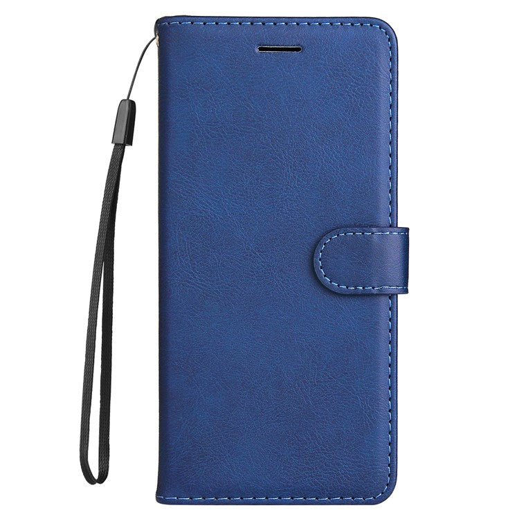 KT Leather Series-2 Solid Color Wallet Stand Anti-fall Leather Phone Case Shell with Strap for vivo Y21/Y21s/Y33s - Blue