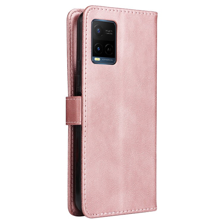 KT Leather Series-2 Solid Color Wallet Stand Anti-fall Leather Phone Case Shell with Strap for vivo Y21/Y21s/Y33s - Rose Gold